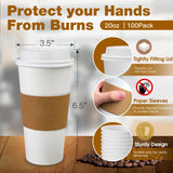 Ginkgo 100 Pack 20 oz Disposable Paper Coffee Cups with Lids and Sleeves, To Go Hot Coffee Cups for Business, Office, Cafes and Parties