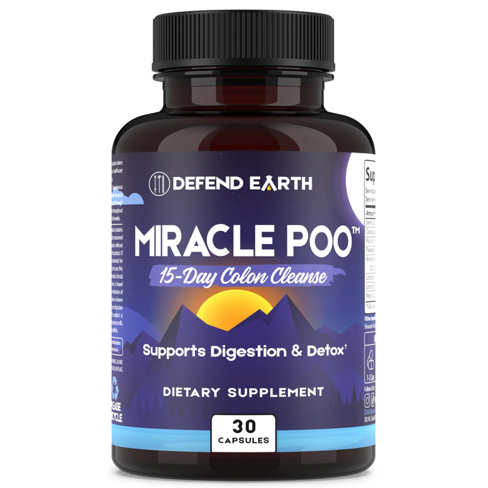 DEFEND EARTH 15 Day Gut Cleanse, Miracle Poo Colon Cleanse Capsules for Detox & Digestive Health Support with Psyllium Husk, Senna, & Cascara Sagrada, Non-GMO, 30 Capsules