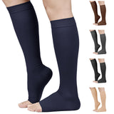 TOFLY® Compression Stockings (Pair), Graduated Compression 20-30mmHg, Opaque, Unisex, Open Toe Knee High Compression Socks for Varicose Veins, Edema, Shin Splints, Nursing, Travel, Navy Blue 3XL