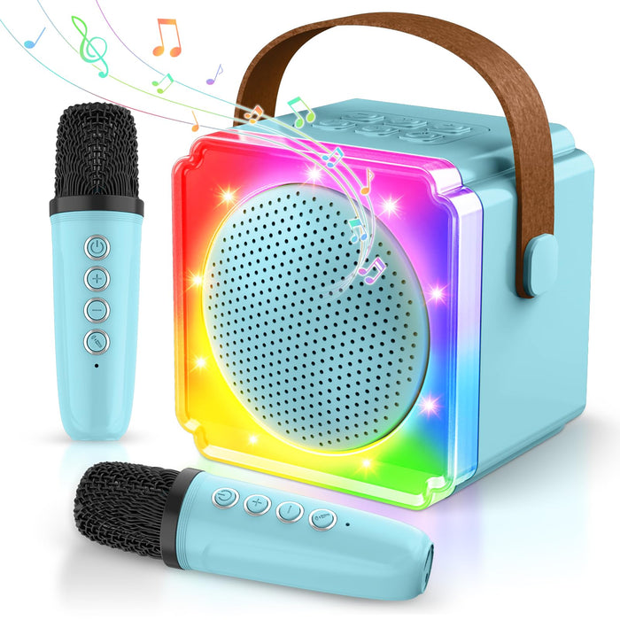 BAYSING Karaoke Machine for Kids, Portable Bluetooth Speaker with 2 Wireless Microphones, Mini Karaoke Machine with LED Light, Ideal Christmas, Birthday Toys Gift for 4, 5, 6, 7, 8, 9 Years Girl, Boy