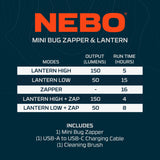 NEBO Mini Bug Zapper & Lantern with Dual Band UV Light Zaps Insects by The Powerful 700-volt Electrical Grid, Easily Fits in Backpack for Hiking, Camping, Hunting and Fishing