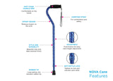 Designer Walking Cane with Offset Handle, Lightweight Adjustable Walking Stick with Carrying Strap, “Maui Flowers Design