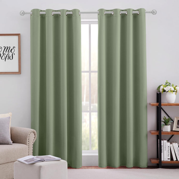 HOMEIDEAS Sage Green Blackout Curtains for Bedroom 52 X 84 Inch Length 2 Panels Set Room Darkening Bedroom Curtains, Soundproof Thermal Grommet Window Curtains for Living Room for Christmas