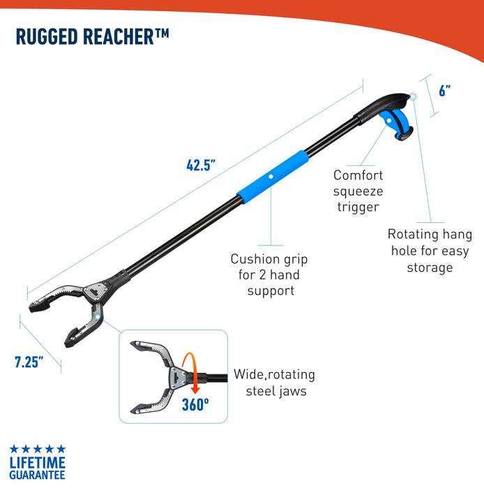 Unger Professional 42.5” Rugged Reacher – Reacher Grabber Tool & Trash Picker, Outdoor Trash Picker Upper Tool, Heavy Duty Grabber Reacher, Claw Grabber Pickup Tool, Yard Clean Up