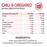 Oloves - Zingy Chili and Oregano, Green Pitted Olives - 10 x 30g Multipacks - 100% Natural, Vegan Friendly, Gluten-Free, Keto Friendly Olive Snack for a Lunchtime Health Kick