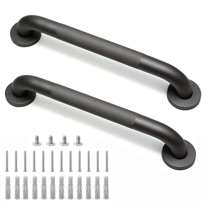 Rackickyer Shower Grab Bar, 2 Pack 16 Inch Gray Bathroom Grab Bar, 1.25" Diameter 304 Stainless Steel Anti-Slip Grab Bars for Bathtubs and Showers, Handicap Shower Grab Bar for Seniors Elderly