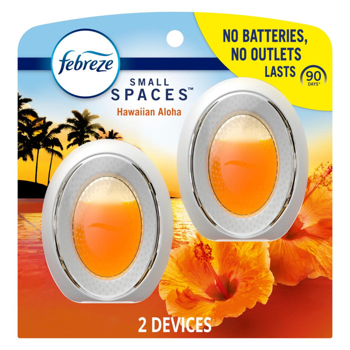 Febreze Small Spaces Air Freshener, Odor-Fighting, Plug In Alternative, Air Fresheners for Home and Bathroom and Kitchen, Closet Air Fresheners, Hawaiian Aloha Scent, 2 Count