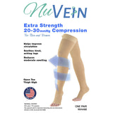 NuVein Medical Compression Stockings, 20-30 mmHg Support, Women & Men Thigh Length Hose, Open Toe, Light Beige, Medium