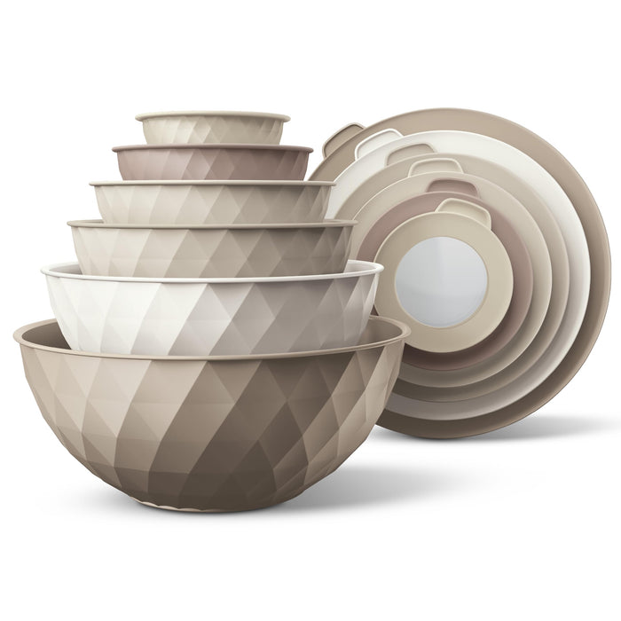 COOK WITH COLOR Mixing Bowls with Lids - 12 Piece Plastic Nesting Bowls Set includes 6 Prep Bowls and 6 Lids, Diamond Design - Microwave Safe