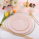 DaYammi 60PCS Pink Plates,Disposable Pink Plastic Plates With Glitter,Granite Plastic Plates,Heavy Duty Pink Party Plates Include 10.25inch Dinner Plates,7.5inch Dessert Plates for Party