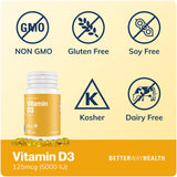 Better Way Health Vitamin D3-5,000 IU Softgel - High Potency Formula, Supports Bone Health & Immune System - 120 Softgels of Vitamin D3 - Non-GMO, Dairy Free