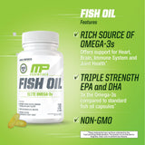 MusclePharm Essentials Fish Oil, Elite Omega 3 Supplement, Supports Joints, Muscular Performance & Recovery, Brain, Heart & Immune Health, 2000mg Omega 3 Fish Oil Per Serving, 60 Softgels, 30 Servings