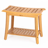 Bamboo Shower Bench Inside Shower Stool with Storage Shelf, Spa Bath Chair for Bathroom, Seat or Organizer for Living Room, Bedroom and Garden - Great for All Ages Unisex Elderly (Waterproof, Natural)