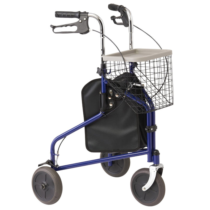 Medline 3-Wheel Ultralight Steel Rollator, Supports up to 275 lbs, 8" wheels, Blue