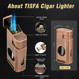 TISFA Cigar Humidor, Leather Cedar Wood Cigar Case with Cigar Lighter, V Cut Cigar Cutter, Cigar Holder 3 in 1, Portable Travel Cigar Humidor Box with Humidifier (Brown)