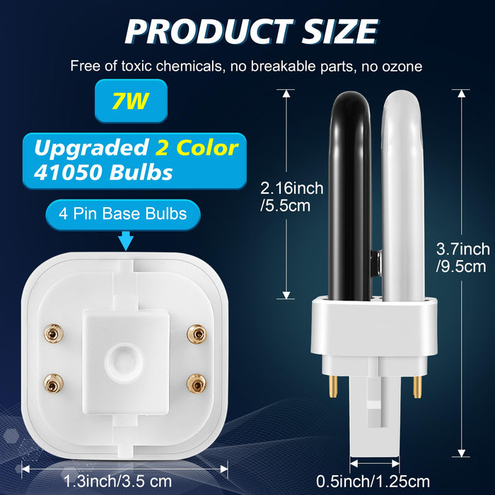 Qualirey 41050 7W Replacement Bulb, Upgraded 2 Color Bug Zapper Replacement Bulb Compatible with Dynatrap DT1050 DT1100 DT1250, Mosquito UV Light 1/2 Acre Trap Replacement Bulb Patent Pending(4 Pack)