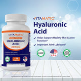 Vitamatic 2 Pack Hyaluronic Acid Supplements 200mg - Supports Healthy Connective Tissue and Joints - Promote Youthful Healthy Skin - Total 240 Capsules