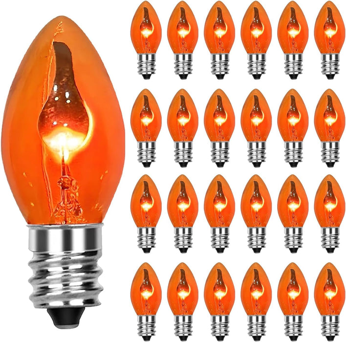 GOOTHY 25 Pack C7 Halloween Flicker Flame Light Bulbs, Orange Flickering Flame Replacement Bulbs for Chandelier Candles Christmas Outdoor String Lights, E12 Candelabra Base Night Light Bulbs, 1 Watt