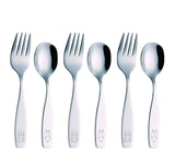 EXZACT Children Flatware 6pcs - 3 x Forks, 3 x Spoons - Toddler Utensil Kids Silverware Cutlery Stainless Steel - Dishwasher Safe