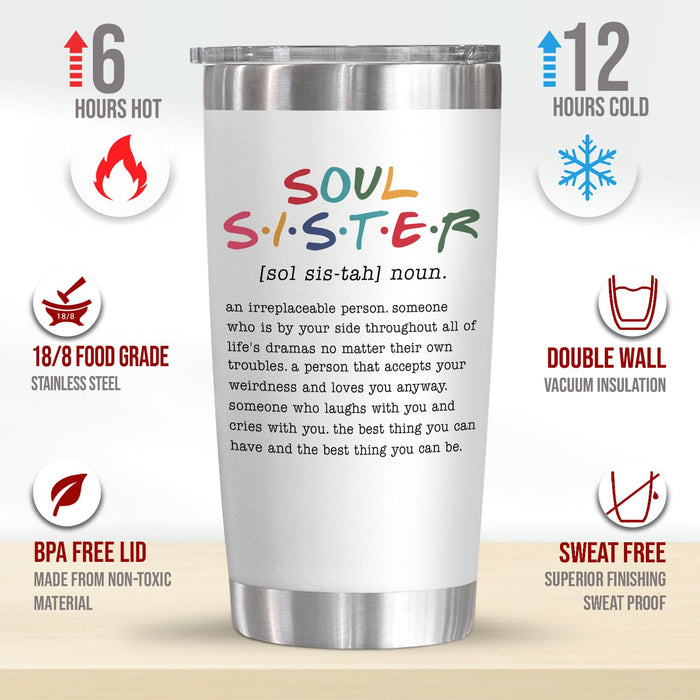 TEEZWONDER Friendship Gifts For Women Friends - Sister Birthday Gifts, Christmas, Mothers Day Gifts For Friend Female, Work Bestie, Coworker, Soul Sister Gifts - 20oz Insulated Stainless Steel Tumbler