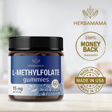 HERBAMAMA L Methylfolate 15mg Gummies - Help Improve Wellness, Mood, Energy & Brain Function - Methyl Folate Supplement for Immune Support - 60 Chewables