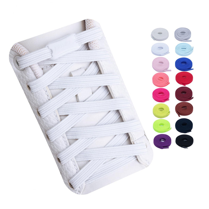 Booyckiy 2 Pairs No Tie Elastic Shoelaces for Kids, Adults and Elderly, Adjustable Tieless Shoe Laces for Sneakers Boots and Casual Shoes - 16 Colors, 41 inch, White
