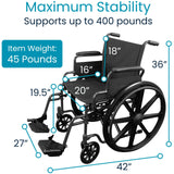 Vive Bariatric Wheelchair for Adults (Supports 400 lbs) - Foldable, Heavy Duty, Manual & Transport Wheel Chair - Portable Senior Drive Travel Scooter for Transfers - Wide 20" Seat