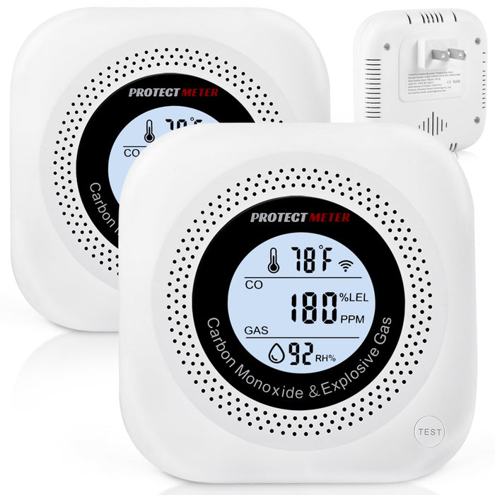 Carbon Monoxide Detectors, 2Pack 4-in-1 Natural Gas Leak Detector & Temperature/Humidity Monitor