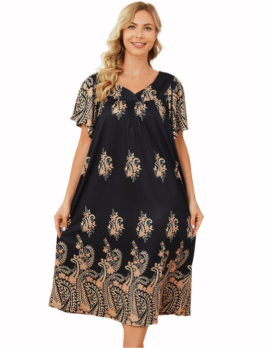 Womens House Dress for Women with Pockets Moomoo House Coat Batas De Dormir para Mujer Grandma Dress Mumu Dresses House Dresses for Elderly Housecoat Muumuu Black/Paisley