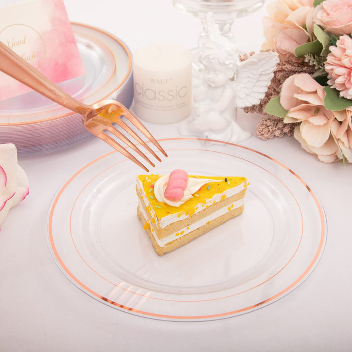 I00000 Rose Gold Plates 72 Pieces & Plastic Forks 72 Pieces, Small Cake Plates 7.5 inch, Premium Plastic Dessert Plates and Disposable Appetizer Plates Great for Party