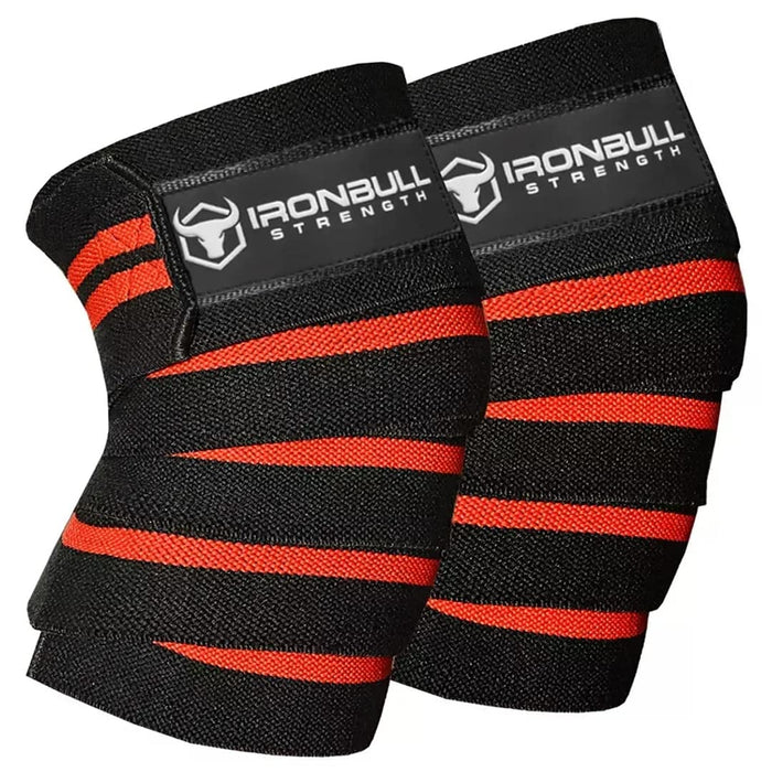 Iron Bull Strength Knee Wraps (1 Pair) - 80" Elastic Knee and Elbow Support & Compression - For Weightlifting, Powerlifting, Fitness, WODs & Gym Workout - Knee Straps for Squats (Black/Red)