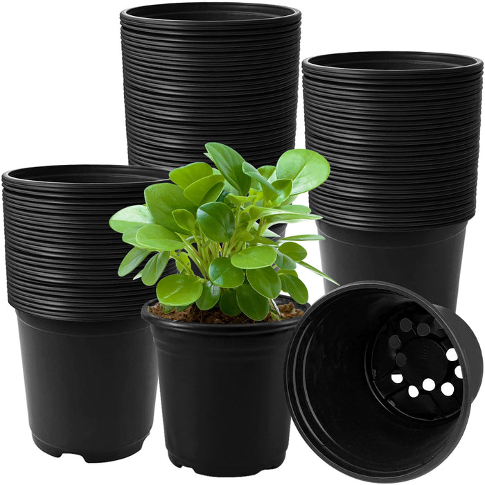 OJYUDD 120 Pcs 0.5 Gallon Black Plastic Plant Nursery Pots,Plant Seedling Pots with Drainage Holes,Black Flower Planting Container for Seedlings Transplanting,Planting,Succulent