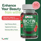 YumVs Biotin Gummies 5000mcg - Luscious Raspberry Flavor - Thicker Faster Hair Growth Gummies for Women or Men - Hair, Skin & Nails Vitamins - Hair Gummies - Vegetarian Biotin Supplement (60 Ct., 2pk)