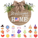 Interchangeable Welcome Home Sign, Seasonal Front Porch Door Decor With 21 Changeable Icons for Halloween /Christmas/Independence Day, Rustic Wood Wreaths Wall Hanger for Housewarming Gift (12in)