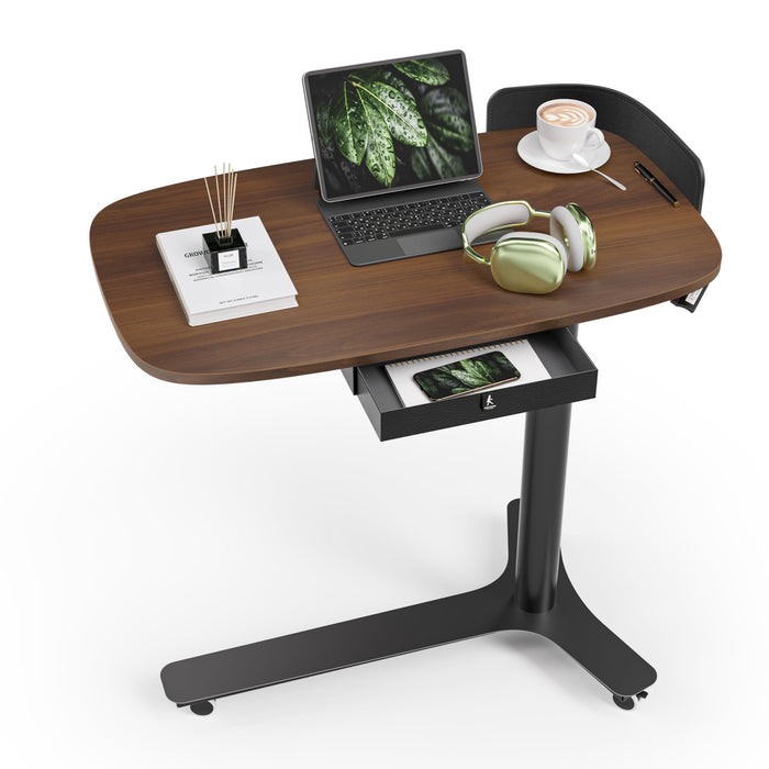 KINGSMITH Height Adjustable Mobile Standing Desk with 360° Swivel Casters, 28"-43" Pneumatic Rolling Desk with Storage Drawer, Perfect for Home Office, Bedroom, Living Room, Dark Walnut