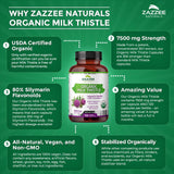 Zazzee USDA Organic Milk Thistle 30:1 Extract, 7500 mg Strength, 120 Vegan Capsules, 80% Silymarin Flavonoids, Standardized and Concentrated 30X Extract, 100% Vegetarian, All-Natural and Non-GMO