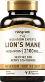 Piping Rock Lions Mane Supplement Capsules | 2100mg | 90 Count | Mushroom Herbal Extract | Hericium Erinaceus | Vegetarian, Non-GMO, Gluten Free