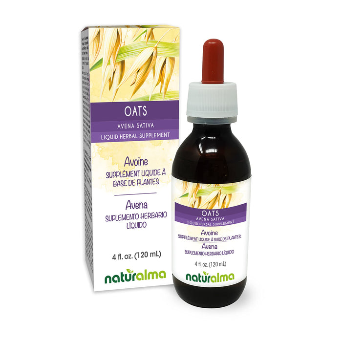 Naturalma Oats (Avena sativa) tops Alcohol-free Tincture - 4 fl oz Liquid extract in drops - Herbal supplement - Vegan