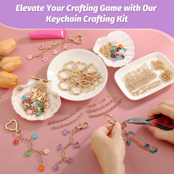 selizo 404Pcs Charms Lip Gloss Keychain Making Kit, DIY Craft Supplies with Charms, Key Chain Hooks, Jump Rings, Lobster Clasps, Chains, Jewelry Making Kit for Custom Keychains, Bags, Valentines Gifts
