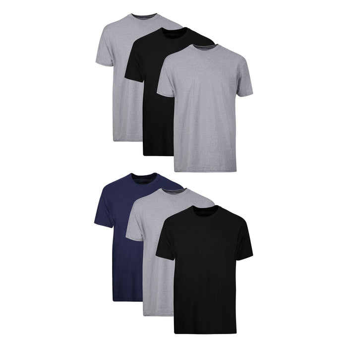 Hanes Mens Cotton, Moisture-wicking Crew Tee Undershirts, Multi-packs, Black/Grey/Blue Assorted - 6 Pack, Large US