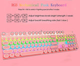 Ltvystore Gaming keyboard,Pink Retro Punk Typewriter Style,Mechanical Keyboard 104 Keys Blue Switch with 9 True RGB Backlight Modes,Wired Cute Keyboard, Round Keycaps for Windows/Mac/PC