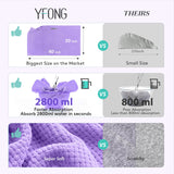 YFONG X-Large Microfiber Hair Towel Wrap for Women, Soft Hair Drying Towel with Elastic Band, Fast Drying Hair Turbans for Wet Curly Long Hair, Microfiber Towel for Hair Anti Frizz 30" X 40" (Purple)