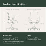 BRANCH Ergonomic Chair - A Versatile Desk Chair with Adjustable Lumbar Support, Breathable Mesh Backrest, and Smooth Wheels - Experience Optimal Comfort and Support - Sand - White