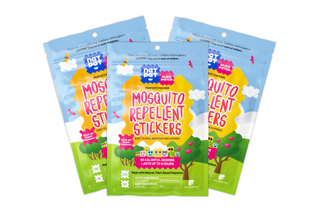 NATPAT Buzz Patch Mosquito Patch Stickers for Kids (3 pack, 180 stickers) - The Original All Natural Citronella Essential Oil Insect Patch, Plant Based Ingredients, Non-Toxic, DEET Free, for Toddlers,