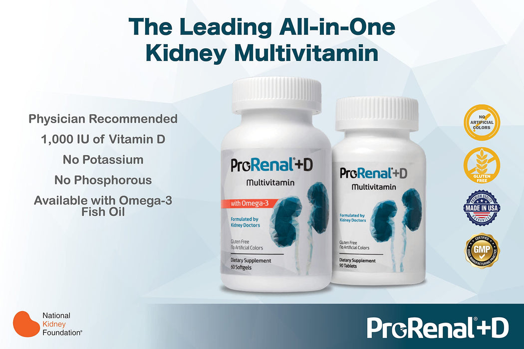 Prorenal ProRenal+D with Omega-3 Fish Oil Kidney Multivitamin 30-Day Supply