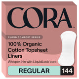 Cora Period Regular Liners | 100% Organic Cotton Topsheet | Ultra Thin, Quick Absorbency | Hypoallergenic | Dermatologically Tested | Unscented, No Wings (144 Liners)