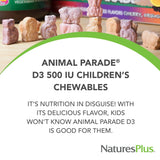 Natures Plus Animal Parade Vitamin D3 Children’s Chewables - Black Cherry Flavor - 90 Animal-Shaped Tablets, Pack of 2 - Gluten Free, Vegetarian, Hypoallergenic - 180 Total Servings