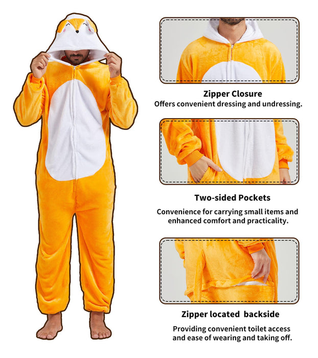 QUCH Adult Onesie Costume-Unisex Animal Onesies for Adults Halloween Costume, Halloween Onesie Adult Onesie Pajamas for Women Fox XL