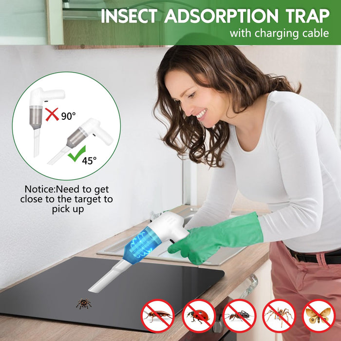 Vacuum Bug Catcher Spider and Inspect Traps Catcher with USB Rechargeable Battery Bug Pest Control, Inspections and Handheld Bug Catcher with Brush Head for Stink Bug (White)