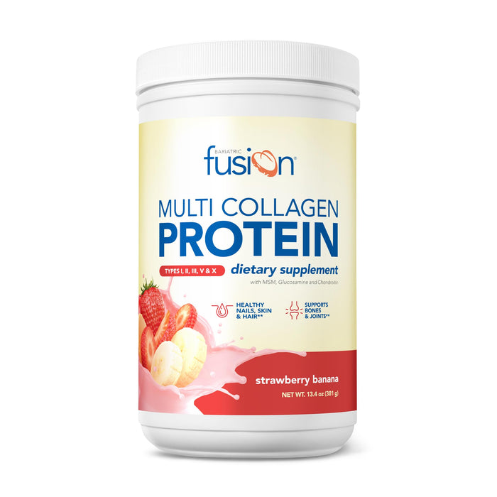 Bariatric Fusion Strawberry Banana Multi Collagen Protein Powder | Plus Joint Support Complex of MSM and Glucosamine | Dairy, Gluten & Soy Free | Non-GMO | 30 Servings